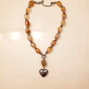 Brighton Agate Beaded Necklace with Heart Pendant 18.5 Inches